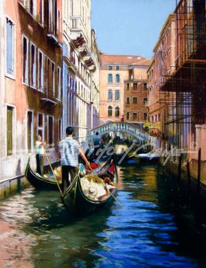 Queue of Gondolas, Venice